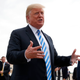 President Donald Trump speaks to the media after he steps off Air Force One, Tuesday, Aug. 21, 2018, in Charleston, W.Va. Trump says the conviction of his former campaign chairman Paul Manafort on financial crimes is “a disgrace.”